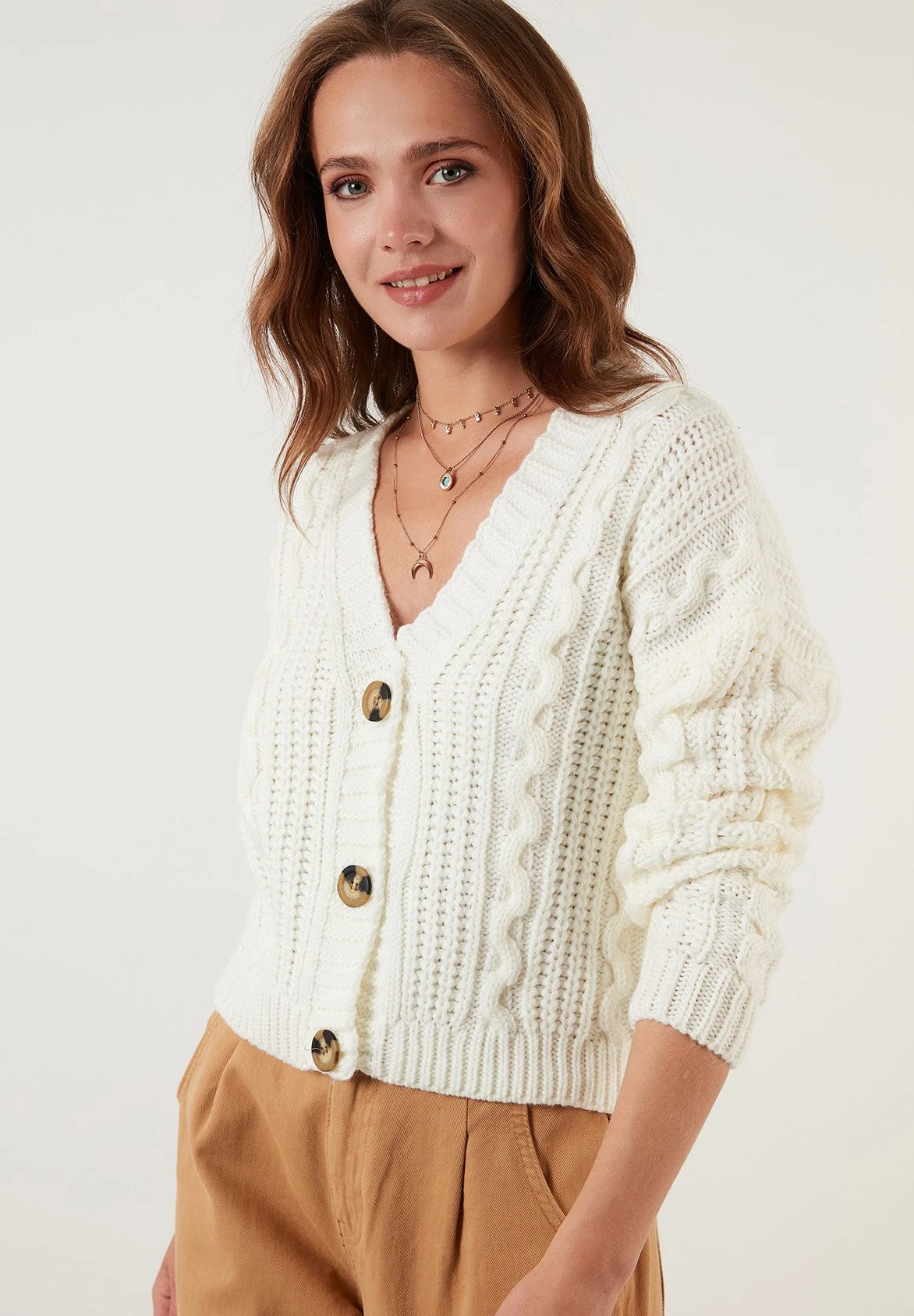 LELA Regular FitCardiganEcru Donna Maglieria L6S21I02G-A11 4 LELA Regular FitCardiganEcru Donna Maglieria L6S21I02G-A11 - immagine 4