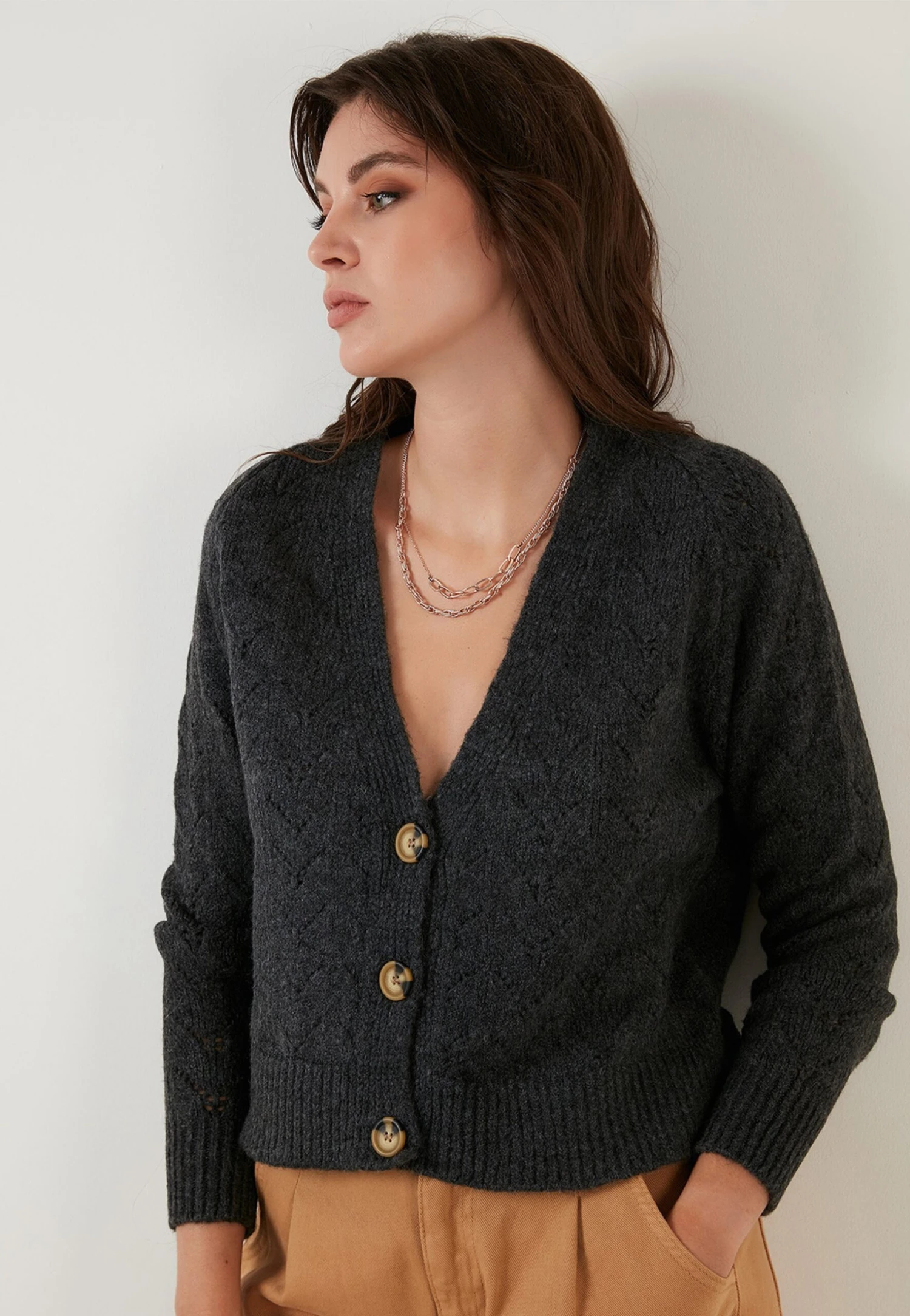 LELA Regular Fit - Cardigan - Anthracite 4 LELA Regular Fit - Cardigan - Anthracite - immagine 4