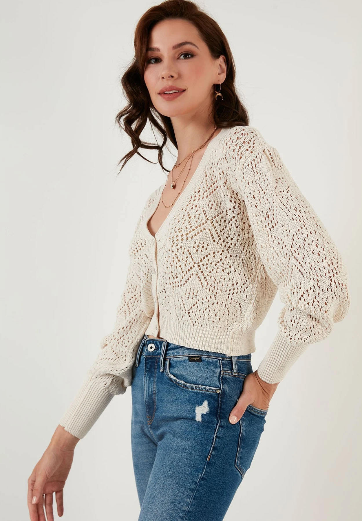 LELA Regular FitCardiganEcru Donna Maglieria L6S21I02V-A11 4 LELA Regular FitCardiganEcru Donna Maglieria L6S21I02V-A11 - immagine 4