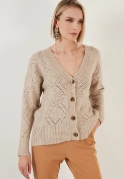 LELA Regular Fit - Cardigan - Beige -Lela 5731658a68bf492ea1a20e98e2251690