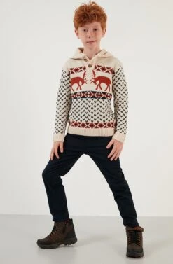 LELA Regular FitFelpa Con CappuccioBeige Bambini Pullover & Cardigan L6S24J006-B11