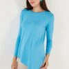 LELA Asymmetric Cut Crew Neck- Maglietta A Manica Lunga - Blue