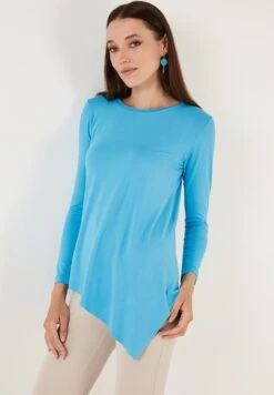 LELA Asymmetric Cut Crew Neck- Maglietta A Manica Lunga - Blue