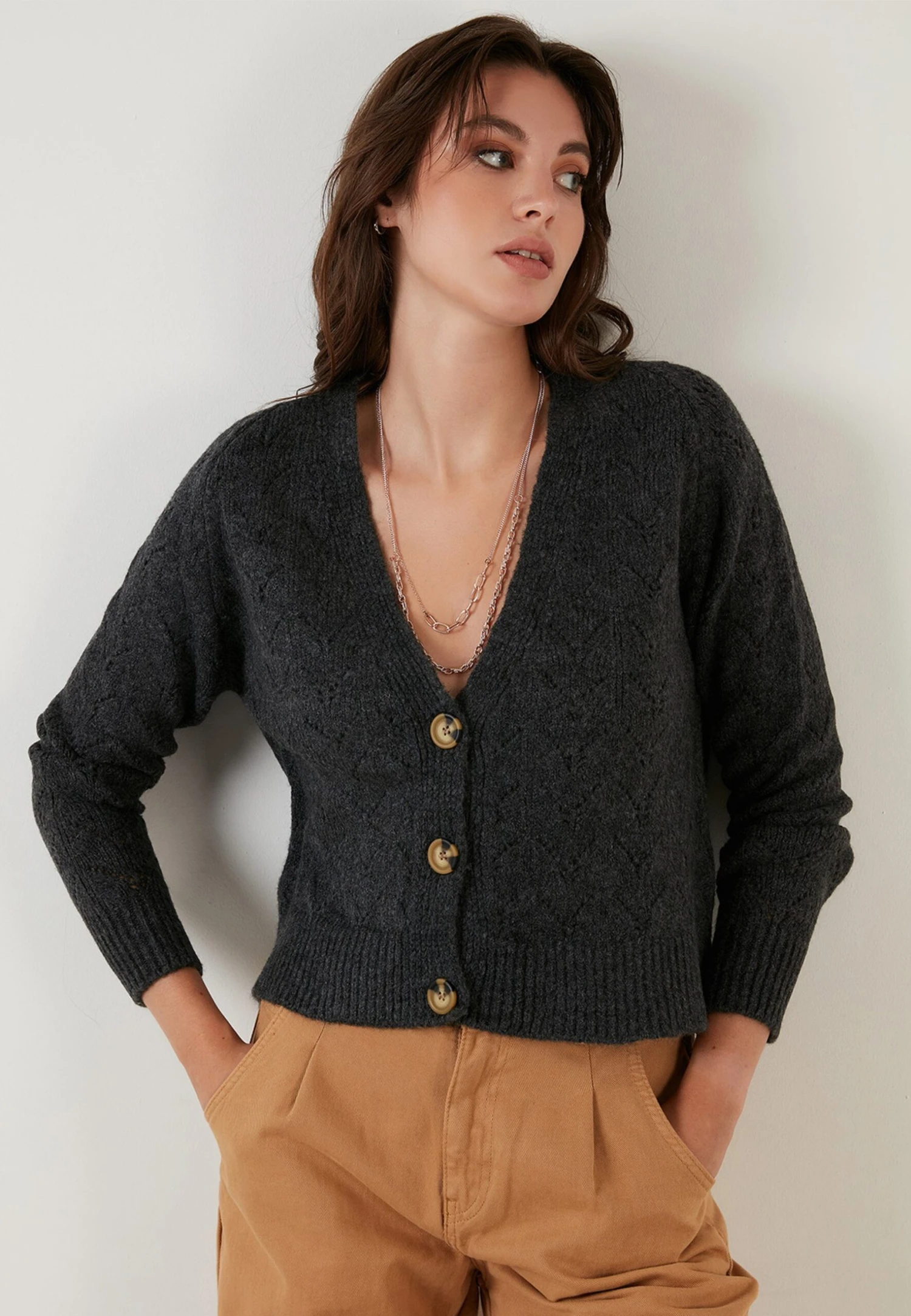 LELA Regular Fit - Cardigan - Anthracite 3 LELA Regular Fit - Cardigan - Anthracite - immagine 3