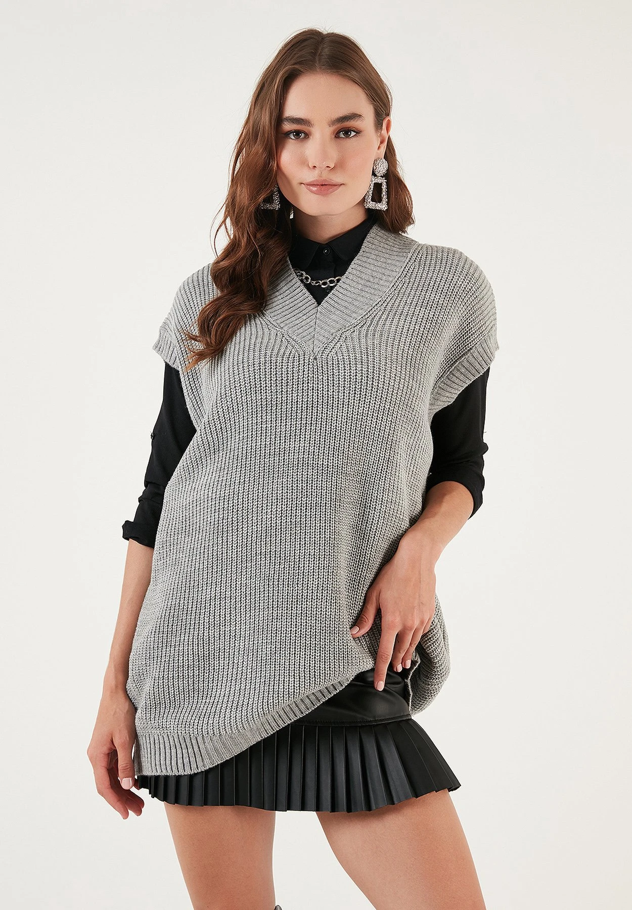 LELA V Neck MaglioneLight Grey Donna Maglieria L6S21I027-C11 4 LELA V Neck MaglioneLight Grey Donna Maglieria L6S21I027-C11 - immagine 4
