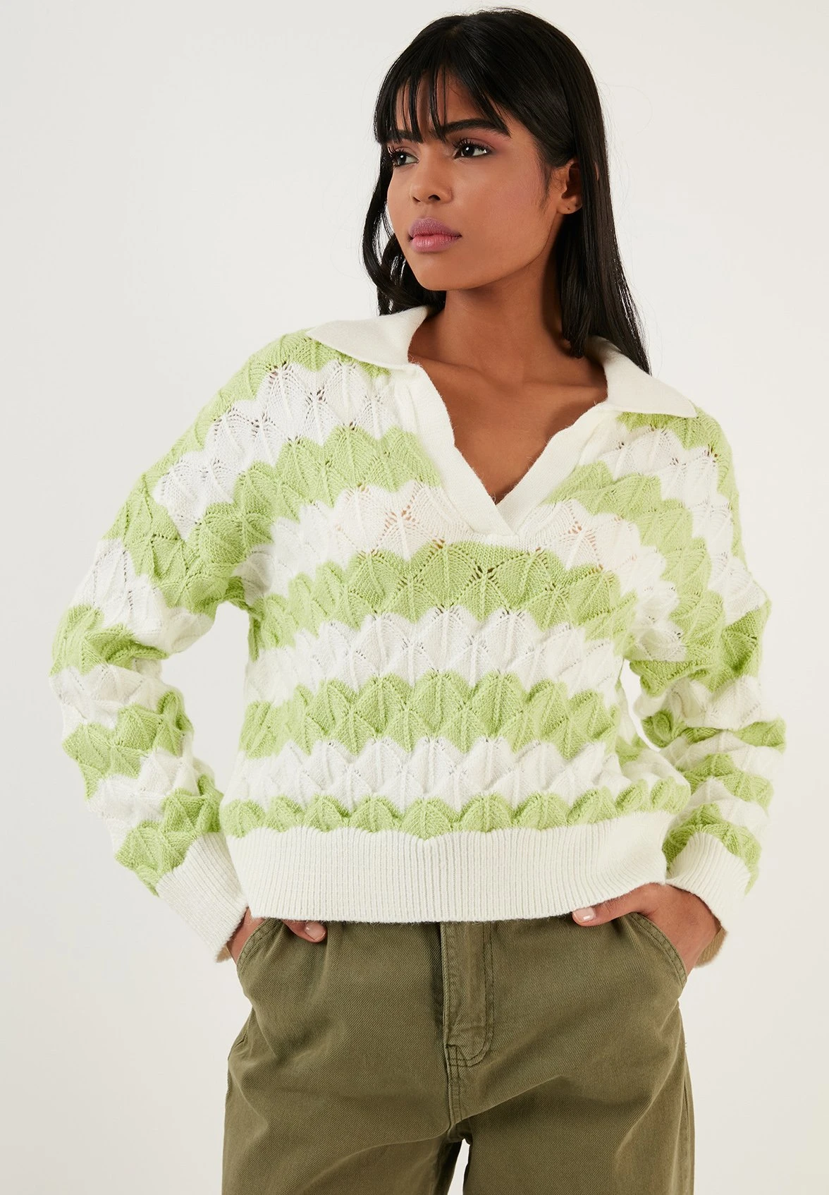 LELA Polo - Ecru/Green 1 LELA Polo - Ecru/Green