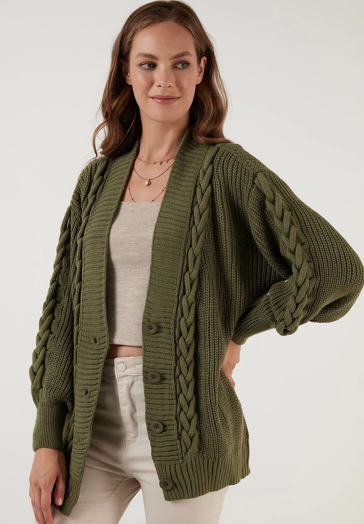 LELA CardiganLight Khaki Donna Maglieria L6S21I02L-N11 4 LELA CardiganLight Khaki Donna Maglieria L6S21I02L-N11 - immagine 4