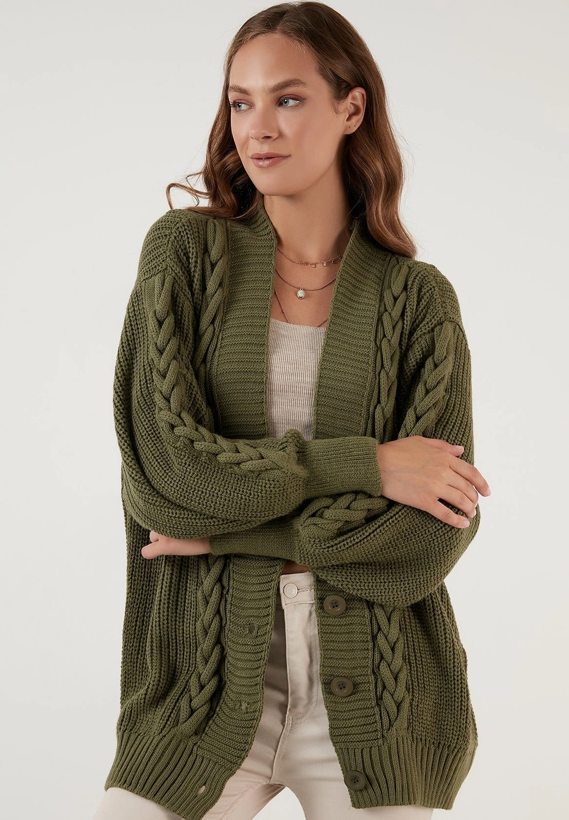 LELA CardiganLight Khaki Donna Maglieria L6S21I02L-N11 5 LELA CardiganLight Khaki Donna Maglieria L6S21I02L-N11 - immagine 5