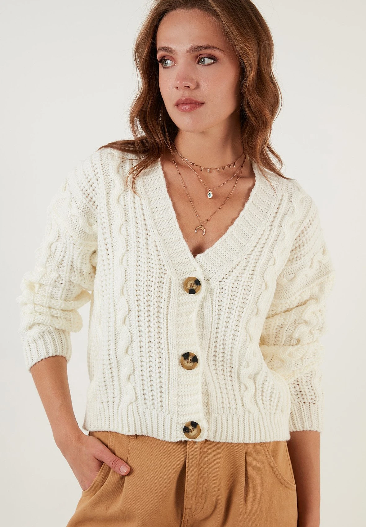 LELA Regular FitCardiganEcru Donna Maglieria L6S21I02G-A11 3 LELA Regular FitCardiganEcru Donna Maglieria L6S21I02G-A11 - immagine 3